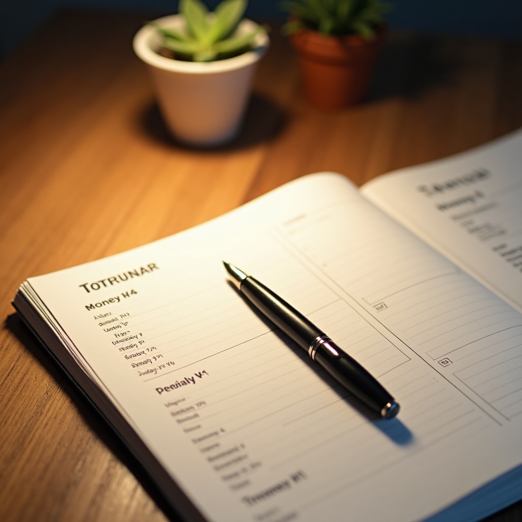 Adult professional reviewing a structured weekly planner at a clean desk with afternoon light